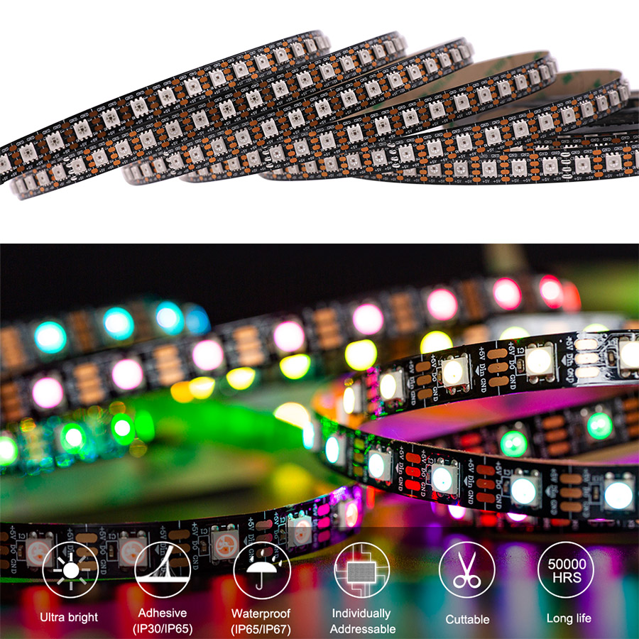 HD108 Individually Addressable RGB Pixel LED Flexible Strip Lights DC5V Full Color Changing HD108 Individually Addressable RGB Pixel LED Flexible Strip Lights DC5V Full Color Changing